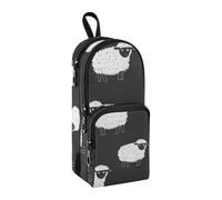 sanluoli Estuche escolar de nailon con 3 compartimentos, ilustración en blanco y negro de ovejas, estuche de gran capacidad para papelería universitaria para niños, escuela preparada, 1600 ml
