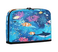 sanluoli Estuche para lápices de gran capacidad con ranura organizadora de almacenamiento para profesores, viajes, algunos delfines y animales marinos, color azul