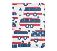 sanluoli Flag Elements - Funda de piel para pasaporte del 4 de julio, diseño de autobús del Día de la Independencia, con ranura para tarjeta de vacunación, impermeable, para tarjetas de vacunación