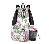 sanluoli Flowers Spring Fresh Floral Peach - Mochila de senderismo con cordón y soporte para botella de agua, separación húmeda y seca