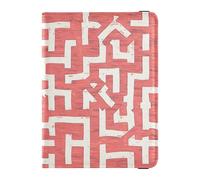 Sanluoli - Funda de piel con patrón de laberinto blanco y rojo, para pasaporte, documentos de viaje, cartera, pasaporte, impermeable
