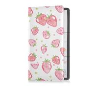 sanluoli Funda de piel sintética con diseño de fresas y melocotón sobre fondo blanco para registro de coche y seguro, para documentos esenciales, licencia de conducir, tarjetas