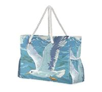 sanluoli Gaviota volando sobre las olas del océano, bolsa de bolsillo resistente con bolsillos laterales, bolsa de viaje de fin de semana para piscina, gimnasio, comestibles, viajes