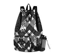 sanluoli Grey Black Wolves - Bolsa con cordón para hombre, bolsa de natación con soporte para botella de agua, separación húmeda y seca