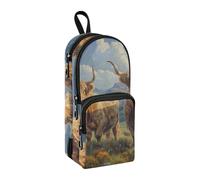 sanluoli Highland Cattle Wild Cartoon - Estuche de nailon con 3 compartimentos para adolescentes, estudio y estuche de almacenamiento multifuncional para lápices, bolsa de papelería para niños