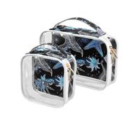 sanluoli Juego de 2 bolsas de aseo de concha de estrella de mar con purpurina azul transparente aprobada por la TSA, impermeable, bolsa de viaje para maquillaje, artículos esenciales para afeitar