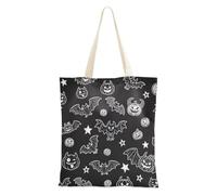 sanluoli Malvado Black Halloween Bat Monsters - Bolsa de lona reutilizable con bolsillos, para el mercado de comestibles y agricultores, 16 x 15 pulgadas, esencial para la escuela