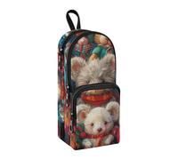 sanluoli Merry Christmas Fancy Rat - Estuche grande de nailon con 3 compartimentos, gran capacidad, organizador de papelería universitaria para niñas, primaria, 1600 ml