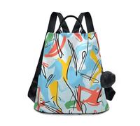 sanluoli Mochila de moda para el trabajo, mochila casual de moda para mujer, para viajes, trabajo, uso diario con llavero de pompón, Línea abstracta multicolor, M, Casual