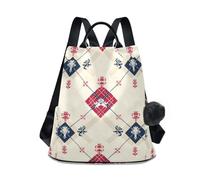 sanluoli Mochila de moda para laptop para mujer, mochila ligera para mujer, impermeable, para viajes, trabajo, uso diario con llavero de pompón, Cuadros rojos, azules, beiges, M, Casual