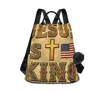 sanluoli Mochila de moda para niñas, mochila impermeable para mujer, para compras diarias en la universidad, con llavero de pompón, Bandera de rey dorada, M, Casual