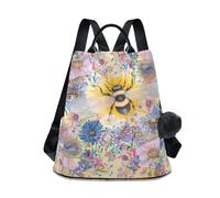 sanluoli Mochila de moda para viajes, mochila de trabajo multiusos para mujer, para compras diarias en la universidad, con llavero de pompón, Boho Bumble Bee, M, Casual