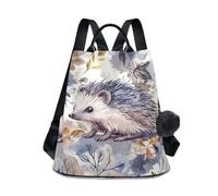 sanluoli Mochila de viaje de moda multiusos ligera para mujer, para compras diarias en la universidad, con llavero de pompón, Erizo de hojas retro, M, Casual