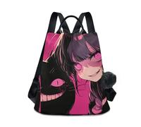 sanluoli Mochila de viaje para laptop multiusos para mujer, para viajes, trabajo, uso diario con llavero de pompón, Peach Black Psycho Girl, M, Casual