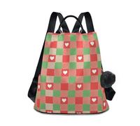 sanluoli Mochilas de moda para la escuela secundaria, antirrobo, impermeable, para viajes, trabajo, uso diario con llavero de pompón, Merry Christmas Red Green Love Plaid, M, Casual
