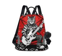sanluoli Mochilas universitarias modernas y ligeras para mujer, para compras diarias en la universidad, con llavero de pompón, Heavy Metal Cats Y Death Metal Music Metalhead Rock Guitarra Camiseta