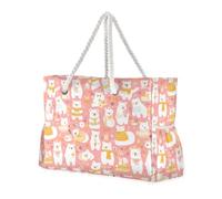 sanluoli Mr & mrs Bear Peach Gold - Bolsas portátiles para mujer con bolsillos laterales, bolsa de artículos personales para playa, escuela y trabajo