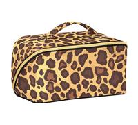 sanluoli Neceser plano con estampado geométrico de piel de leopardo dorado marrón con divisores, impermeable, bolsa de cosméticos de viaje para mujer, vertical, independiente