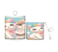 sanluoli Organizador de maquillaje de plástico transparente vintage con tapa para tocador, esenciales, cubos de almacenamiento decorativos para hisopos de algodón, almohadillas de algodón, púas de