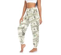 sanluoli Pantalones de yoga suaves y cómodos para mujer, tallas S-XXL | Pantalones deportivos con bolsillos, para yoga, entrenamiento, viajes, diseño realista de billetes de cien dólares