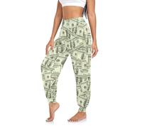 sanluoli Pantalones harén suaves y ligeros para mujer, tallas S-XXL | Pantalones bohemios de cintura alta con bolsillos, para el hogar, entrenamiento, viajes, cien dólares en efectivo
