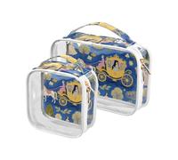 sanluoli Paquete de 2 bolsas de aseo de viaje con diseño de carruaje de princesas de color azul transparente aprobadas por la TSA, bolsa de brochas de maquillaje portátil para afeitado, pintura