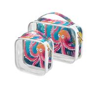 sanluoli Paquete de 2 bolsas de aseo de viaje transparentes con diseño de animales escondidos en arrecife de coral, bolsas de viaje impermeables aprobadas por la TSA, bolsa de viaje esencial para