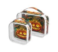 sanluoli Paquete de 2 bolsas de aseo grandes transparentes con luces de calabaza loca aprobadas por la TSA, bolsa de maquillaje pequeña portátil esencial para afeitar, luces de calabaza loca, Luces de