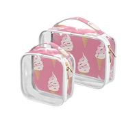 sanluoli Paquete de 2 bolsas de aseo transparentes Yummy Ice Cream Peach grandes, aprobadas por la TSA, impermeables, pequeñas bolsas de maquillaje esenciales de viaje, Yummy Ice Cream Peach