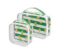 sanluoli Paquete de 2 bolsas de maquillaje y artículos de aseo transparentes de hojas de ginkgo biloba a rayas verdes y blancas aprobadas por la TSA, resistentes al agua, bolsa de maquillaje