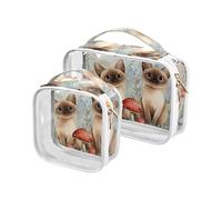 Sanluoli - Paquete de 2 bolsas de viaje para artículos de aseo con dibujos animados tonkineses de gatos a río aprobadas por la TSA portátil pequeña bolsa de maquillaje esencial de viaje, dibujos