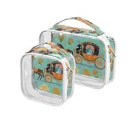 sanluoli Paquete de 2 bolsas de viaje transparentes con diseño de carruaje de princesas verdes, aprobado por la TSA, multifuncional, organizador de maquillaje, artículos esenciales para afeitado