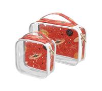 sanluoli Paquete de 2 bolsas de viaje transparentes de color rojo y negro con diseño de planeta estrellado aprobado por la TSA, resistente al agua, bolsa de cosméticos de viaje esencial, Planeta