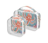 sanluoli Paquete de 2 bolsas organizadoras de maquillaje portátiles transparentes con diseño de animales escondidos en arrecife de coral, aprobado por la TSA, compatible con las aerolíneas