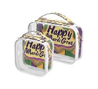 sanluoli Paquete de 2 bolsas organizadoras de maquillaje reutilizables transparentes para hombre, diseño de carnaval de Mardi Gras, color morado y verde, aprobado por la TSA, kit de afeitado, Carnaval