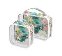 sanluoli Paquete de 2 bolsas portátiles para mujer, diseño de flores transparentes, melocotón, río, durazno, río soñador, aprobadas por la TSA, para mujeres, cumple con las normas de aerolíneas