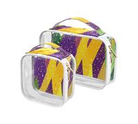 sanluoli Paquete de 2 neceseres colgantes transparentes para carnaval de Mardi Gras, color morado y verde, aprobado por la TSA, bolsa de maquillaje transparente portátil para hombre, Carnaval de Mardi