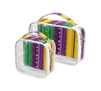 sanluoli Paquete de 2 neceseres de viaje transparentes de Mardi Gras para carnaval, morado y verde, aprobado por la TSA, resistente al agua, bolsa de maquillaje pequeña, esencial para viaje, carnaval