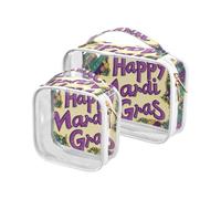 sanluoli Paquete de 2 neceseres de viaje transparentes de Mardi Gras para carnaval, morado y verde, aprobado por la TSA, bolsa de cosméticos portátil para viajes, cumple con las aerolíneas, Carnaval