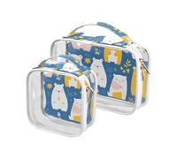 sanluoli Paquete de 2 neceseres de viaje transparentes Mr & mrs Bear rosa y azul, aprobado por la TSA, bolsa portátil para brochas de maquillaje, compatible con las aerolíneas del aeropuerto, MR & MRS