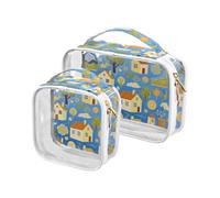 sanluoli Paquete de 2 unidades de pintura artística transparente Blue Village House kit de aseo de viaje aprobado por la TSA, bolsa de cosméticos resistente al agua, kit de afeitado para hombre