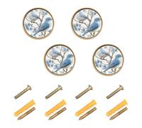 sanluoli - Pomos de puerta de gabinete personalizables con resorte azul lindo para pájaro, 1.26 pulgadas (32 mm) para estantería, paquete de 4