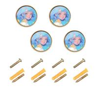 Sanluoli - Pomos decorativos personalizables para gabinete de anime, diseño moderno, azul, lindo, 1.26 pulgadas (32 mm) para cómoda, paquete de 4