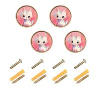 sanluoli Pomos personalizables para gabinete, color melocotón, diseño de gato de dibujos animados, color dorado, 1.26 pulgadas (32 mm) para cómoda, paquete de 4