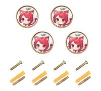Sanluoli - Pomos redondos personalizables para gabinete de anime, diseño de gato cerezo, color dorado, 32 mm, paquete de 4