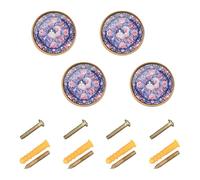 sanluoli Pomos redondos personalizables para gabinete, diseño de gato melocotón, bohemio, floral, color dorado, 1.26 pulgadas (32 mm) para dormitorio, paquete de 4