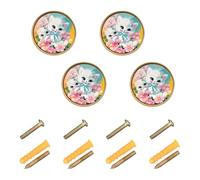 sanluoli Pomos redondos personalizables retro vintage con diseño de gato con flores lindas para gabinete, cómoda, cajón de 1.26 pulgadas (32 mm) para vestíbulo, paquete de 4