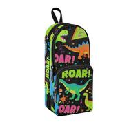 sanluoli Roaring Dino Spot Negro Fluorescente Verde Azul Nylon 3 Compartimentos Bolsas con Cremallera Estudio y Multifuncional Malla Pluma Estuche Escolar Papelería para Niños Preppy School 1600ml