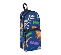 sanluoli Roaring T-rex Skull Ankylosaurus Dark Orange Nylon 3 Compartiments Pencil Bags for Girls Multi-purpose and aesthetic Slot Pencil Case School Stationery for Student Middle School 1600ml