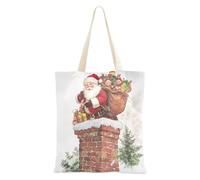 sanluoli Santa Claus Is Climbing Down The Chimney - Bolsa de lona resistente para la compra, gimnasio, trabajo, compras, 16 x 15 pulgadas, esencial para la escuela